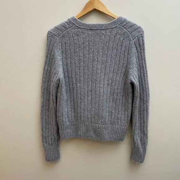 Banana Republic Womens M Mitzi Cropped Ribbed Cardigan Sweater Wool Alpaca Gray - Picture 7 of 10